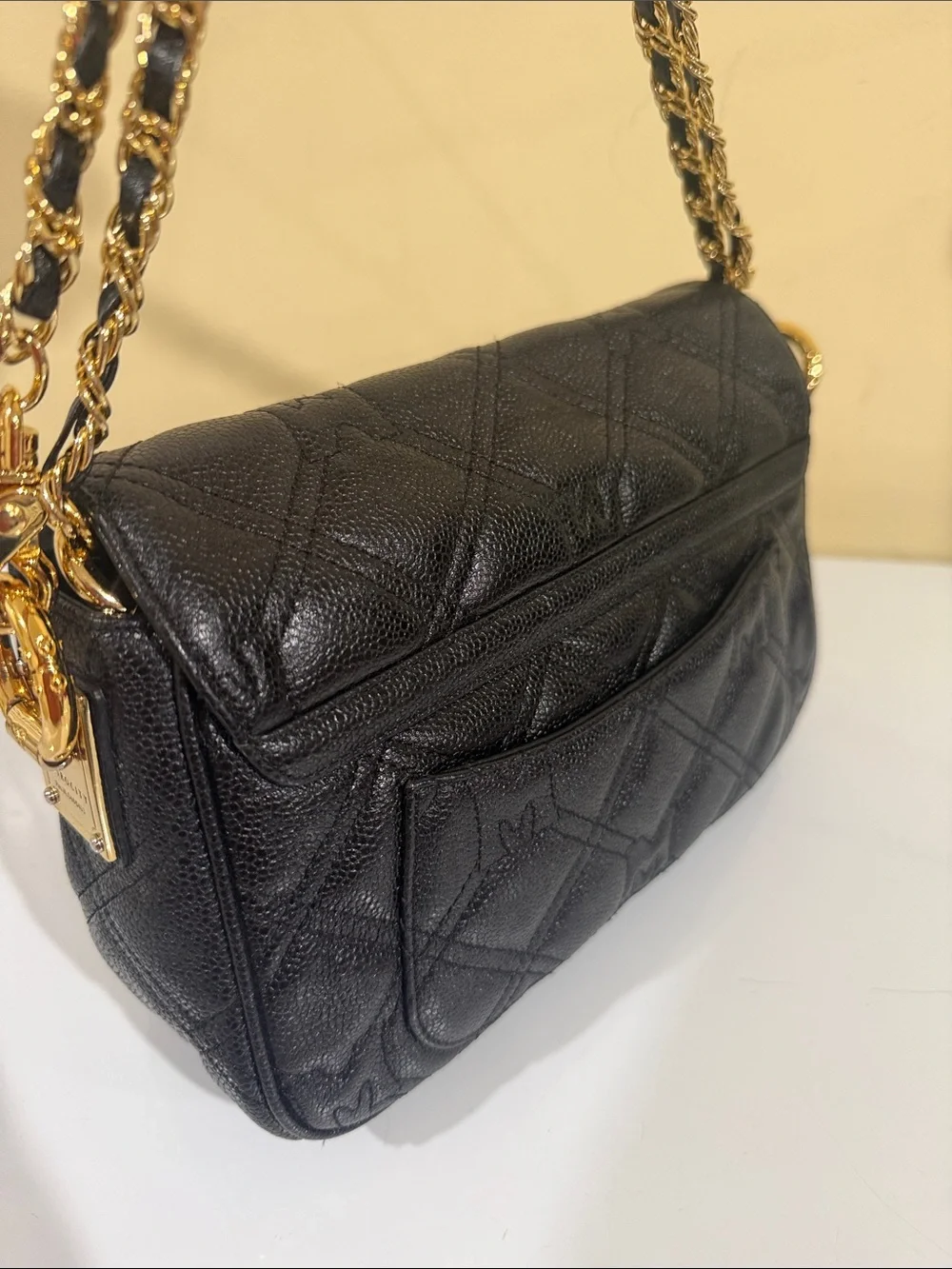 MetroCity Genuine CAVIAR Leather black quilted handbag - Tassel Accent